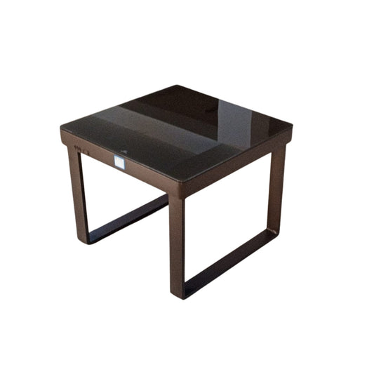 TABLE BASSE CARRÉE EN VERRE NOIR ET MÉTAL