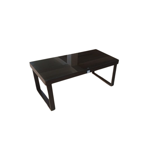 TABLE BASSE RECTANGULAIRE EN VERRE NOIR ET MÉTAL