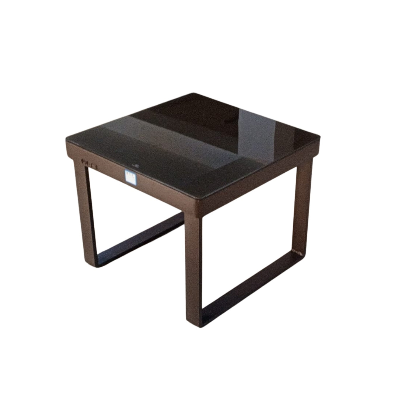 TABLE BASSE CARRÉE EN VERRE NOIR ET MÉTAL