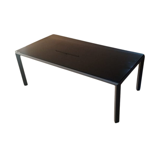 TABLE BASSE RECTANGULAIRE EN VERRE NOIR ET MÉTAL