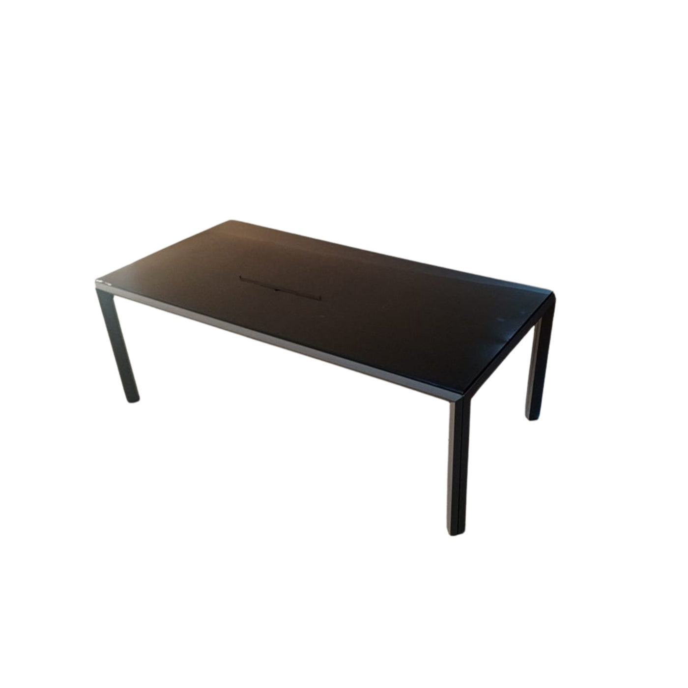 TABLE BASSE RECTANGULAIRE EN VERRE NOIR ET MÉTAL
