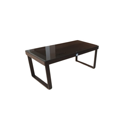 TABLE BASSE RECTANGULAIRE EN VERRE NOIR ET MÉTAL