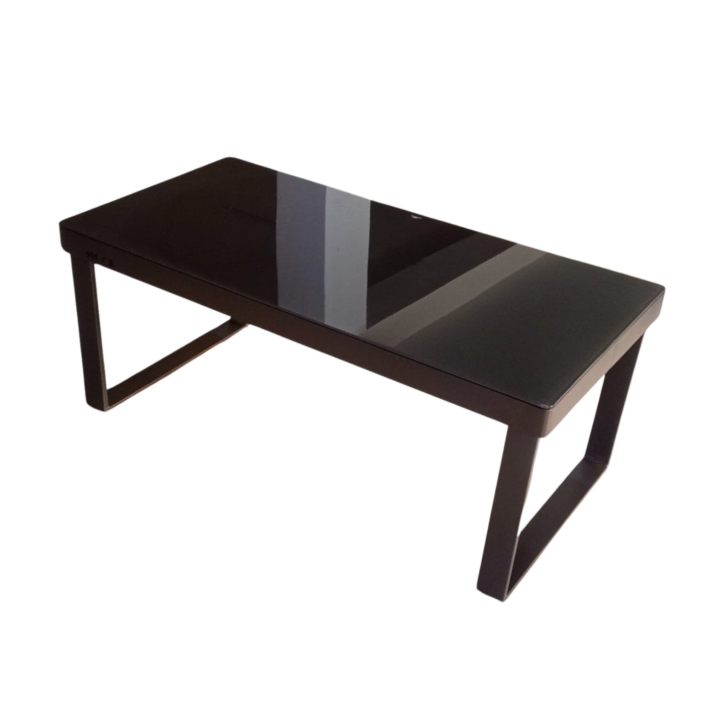 TABLE BASSE RECTANGULAIRE EN VERRE NOIR ET MÉTAL