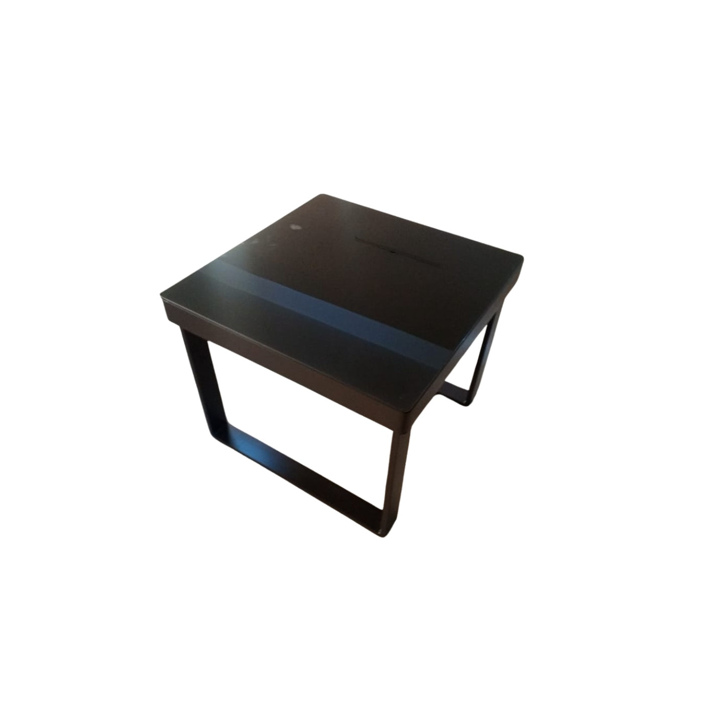 TABLE BASSE CARRÉE EN VERRE NOIR ET MÉTAL