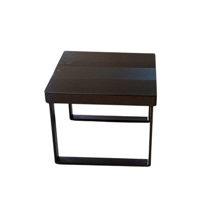 TABLE BASSE CARRÉE EN VERRE NOIR ET MÉTAL