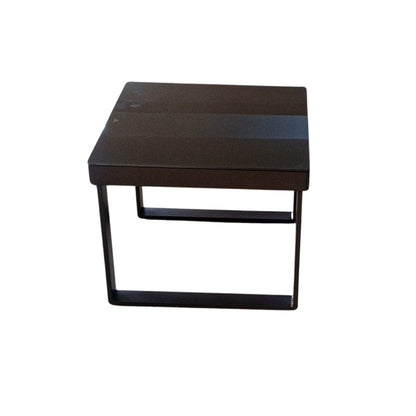 TABLE BASSE CARRÉE EN VERRE NOIR ET MÉTAL