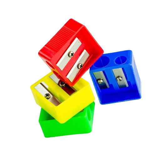 TAILLE-CRAYON EN PLASTIQUE COLORE A DOUBLE TROU